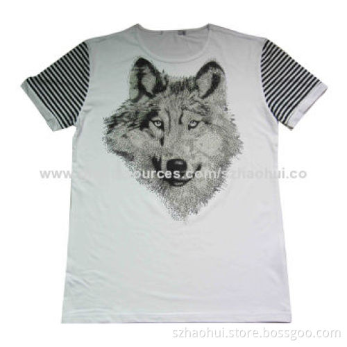 Men's personalized custom mercerized cotton t-shirt with hot stones, OEM services available